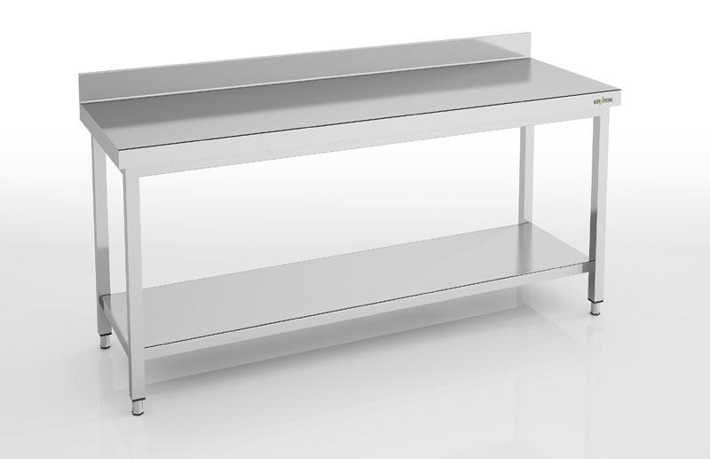 Table adossée en inox 1400x600x850 avec étagère - MMD60-140_0