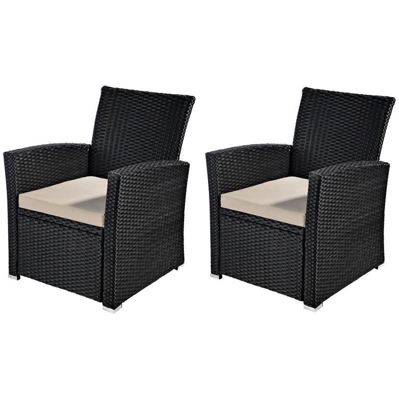 BISTRO chaise chaise de jardin Lot Chaise Rotin Synthétique Fauteuil mobilier de jardin Noir/Noir 6x 