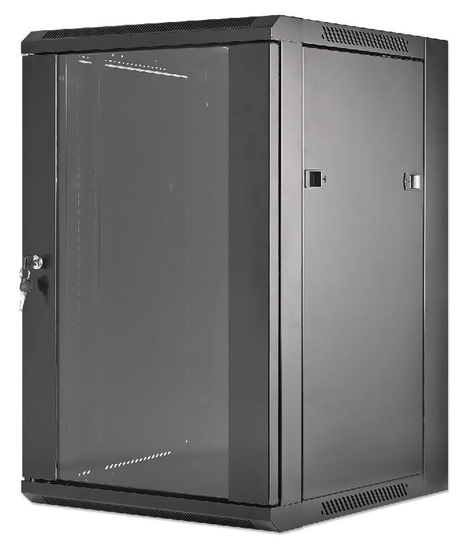 Armoire serveur murale 19 pouces MHT124 avec porte en verre - hauteur 15U - profondeur 450 mm - flatpack - noir - Bravour®_0