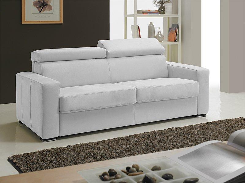 Canapé convertible express Melbourne - Couchage 120 cm avec matelas 18 cm - Cuir blanc cassé_0
