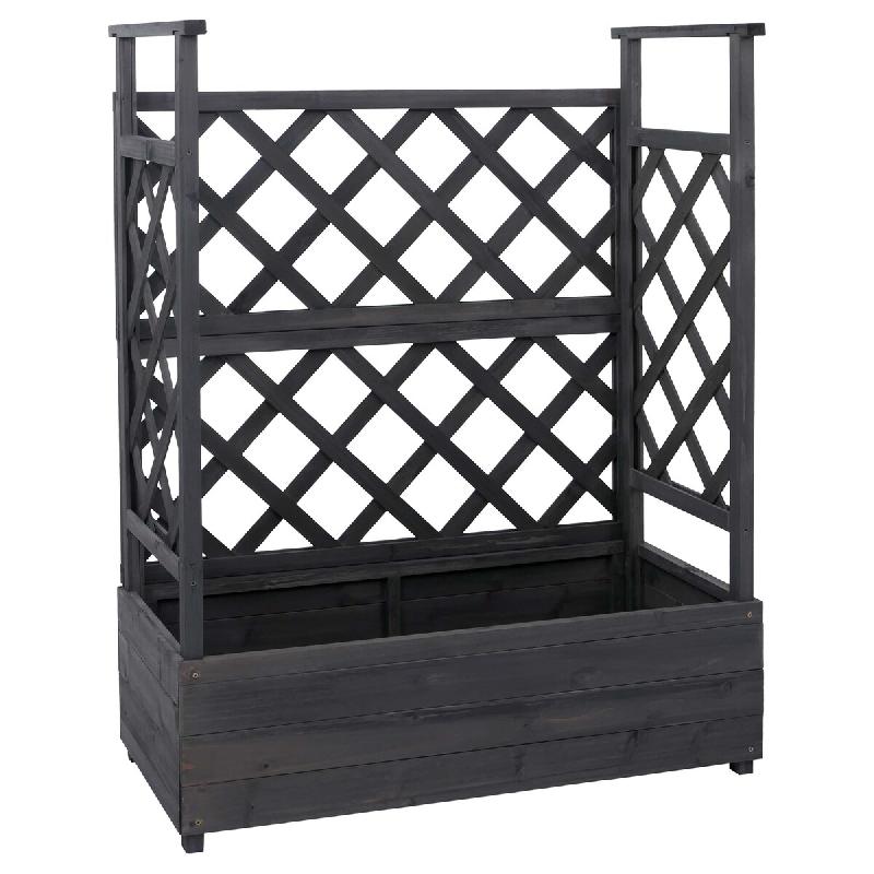 Décoshop26 - Bac potager avec treillis jardinière 114 x 85 x 44 cm brise-vue extérieur en bois anthracite gris 04_0008929 - 3000267226288_0