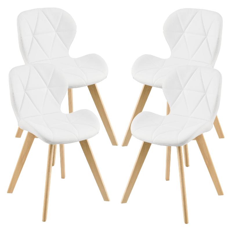 Lot de 4 chaises de salle à manger en similicuir blanc - 81 x 57 x 49 cm - pieds en hêtre - 03_0006773_0