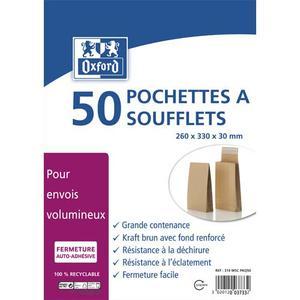 Bong - Paquet de 50 pochettes kraft auto-adhésives 120g - Format 260x330 mm avec soufflet 30 mm_0