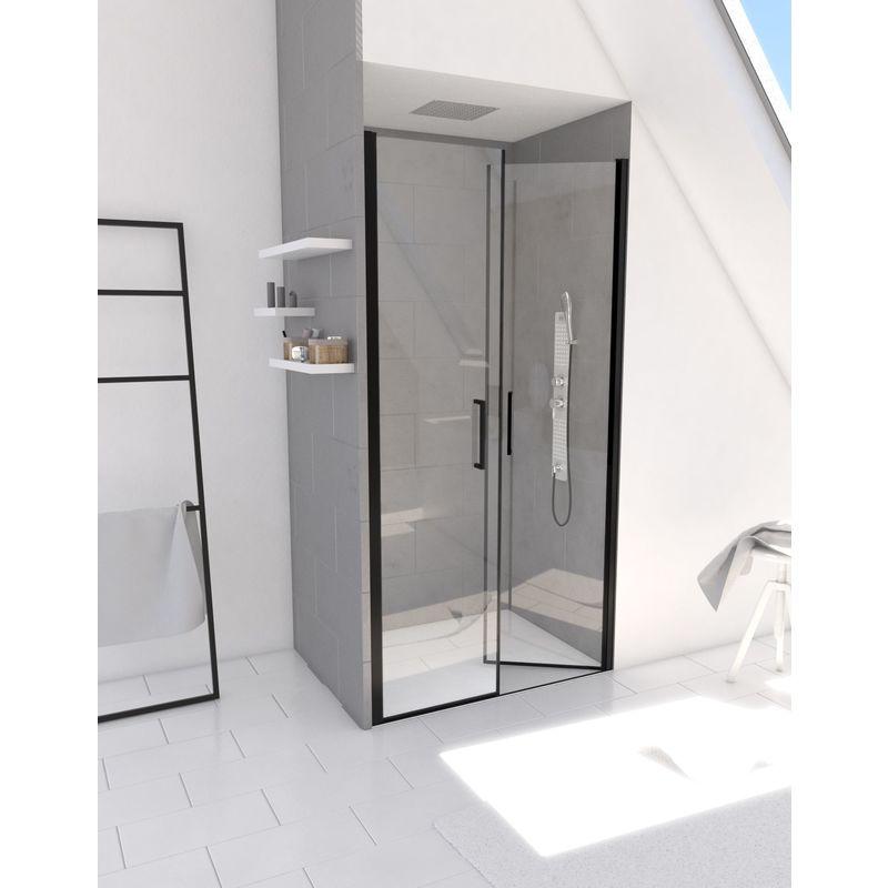 AURLANE - PAROI PORTE DE DOUCHE A DOUBLE PORTES PIVOTANTES 70X200 CM - PROFILE NOIR MAT - VERRE 6MM