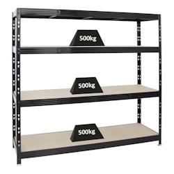 PROREGAL Étagère charge lourde RHINO - HxLxP 180x200x60cm - 500kg par niveau - Tablette MDF 8mm - Noir - Étagère de garage et de rangement_0