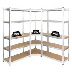 PROREGAL Mega Deal 1x étagère d'angle et 2x étagère robuste RAGNAR | HxLxP 180x90x40cm | Charge du compartiment 175kg | Galvanisé - argenté acie_0