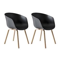 SalesFever Ensemble de 2 chaises coquille | Siège baquet en plastique | Cadre en métal aspect bois | L 54,5 x P 54 x H 77,5 cm | noir - noir multi-m_0