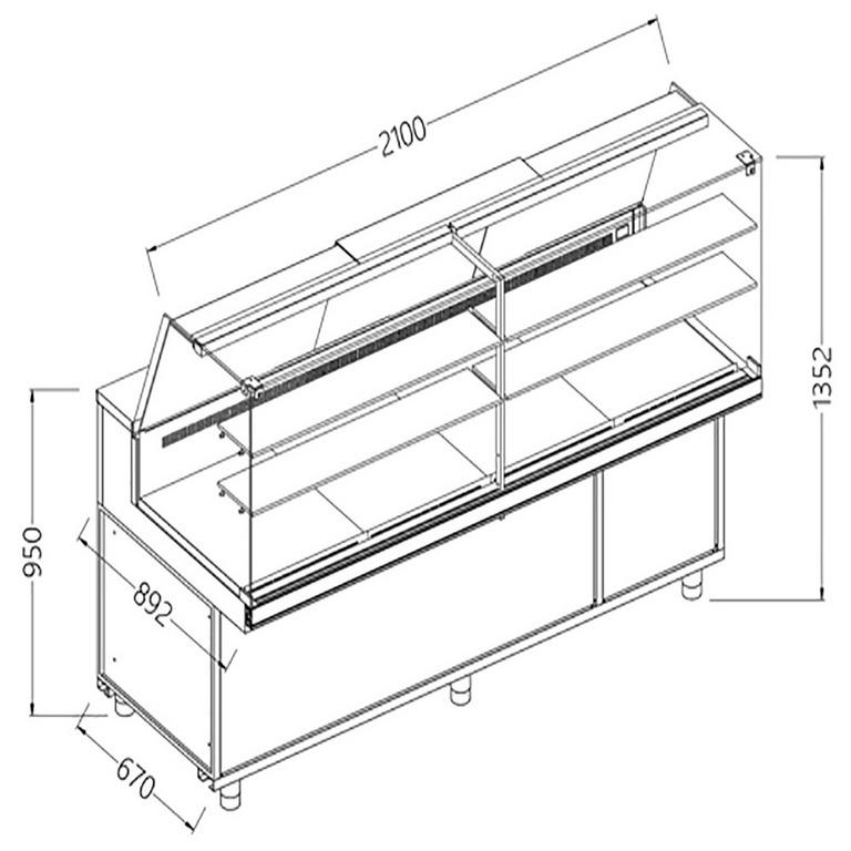 Vitrines réfrigérées ventilées pour les snacks vitres hautes avec groupe avec réserve - 2100x892x1382 mm - VA21X/R2 - VA21X/R2_0