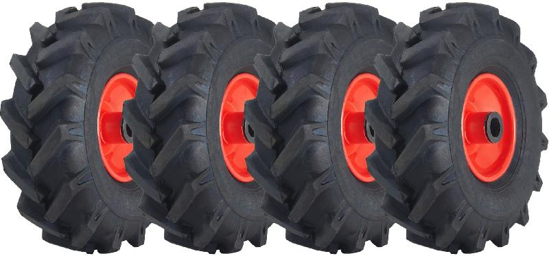 3.00x4 Open Centre Cleated Rotovator Lug Tyre - Set de 4 pneus industriels avec jantes acier rouge et roulement 25mm_0