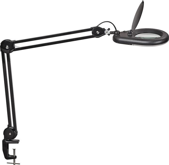 Éclairage à  loupe à  LED lentille en verre 127 (5 po.) pince de table noir avec cache, tête ronde_0