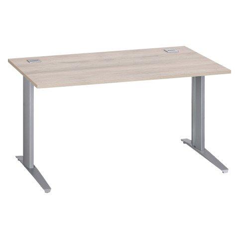 BUREAU DROIT L 140 CM EXCELLENS PIÈTEMENT MÉTAL PLUS CHÊNE GRIS / ALUMINIUM
