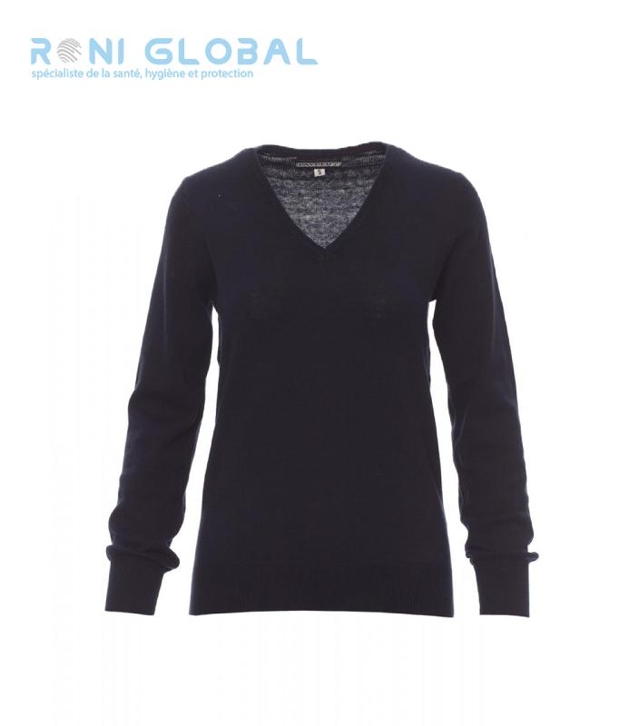 Pullover femme col en V - coton/laine - Business Payper - point jersey fin - tricot sans coutures_0