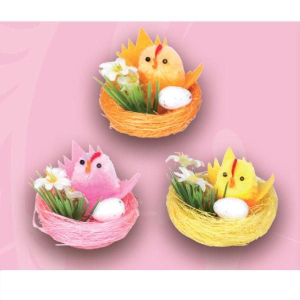 DÉCORATION GÂTEAUX PÂQUES PANIER POUSSINS ET FLEURS
