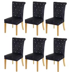 Décoshop26 - Lot de 6 chaises à manger en velours noir avec décoration bouton cristal pieds bois clairs 04_0000797 - noir 3000063832690_0