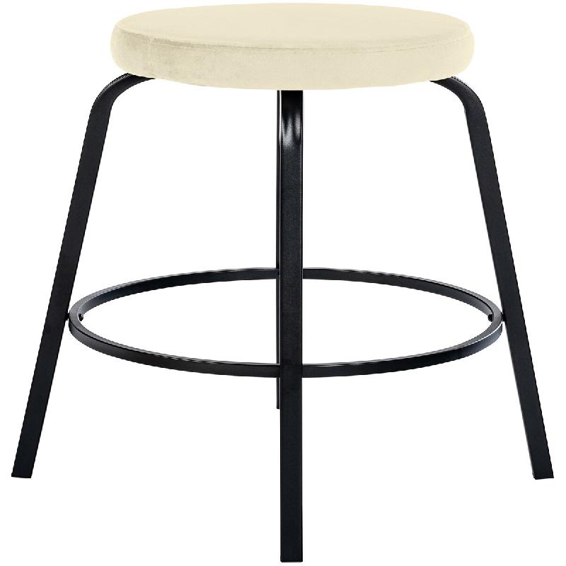 Décoshop26 - Tabouret de bar avec repose-pieds en velours crème piètement métallique noir mat à quatre pieds 10_0005809 - beige métal 3000265232557_0