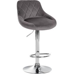Décoshop26 - Tabouret de bar en velours gris coutures décoratives pivotant support métal chromé TDB10673 - gris 3002473532696_0