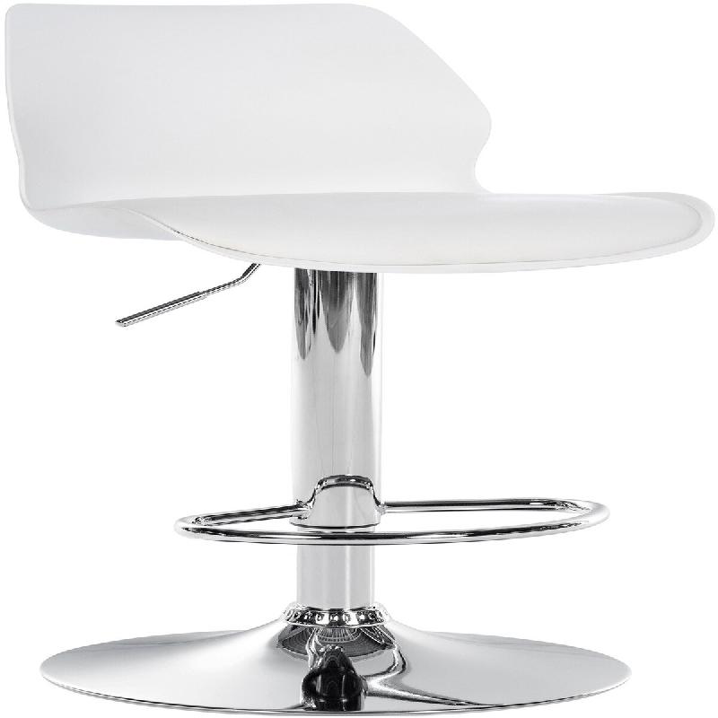 Décoshop26 - Tabouret de bar x1 avec repose-pieds hauteur réglable pivotant en PVC et plastique blanc et métal 10_0005616 - blanc métal 3000265120496_0
