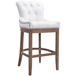 Décoshop26 - Tabouret de bar x1 confortable design rétro assise capitonné en véritable cuir blanc pieds en bois clair 10_0005059 - blanc 3000252436487_0