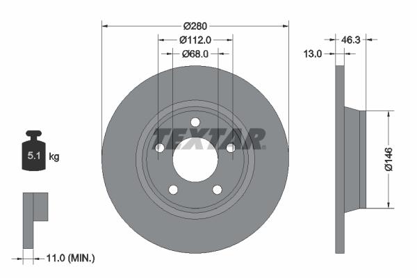 Disque de frein plein Textar 92071603 - boîte de 1 disque_0