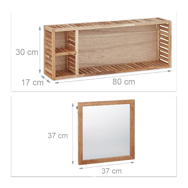 Étagère murale en noyer avec miroir coulissant - Design salle de bain 80 x 30 cm - Réf 3213108_0