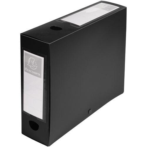 Exacompta Lot de 10 Boîte à archives polypro à pression, dos de 80, coloris noir - noir 59831E_0