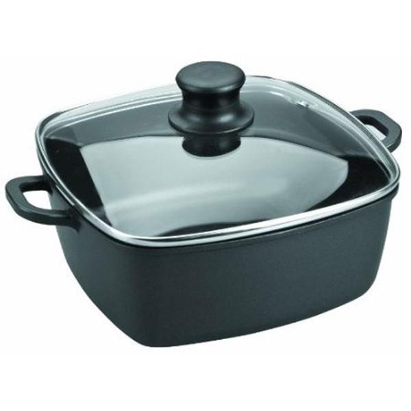FAITOUT INDUCTION CARRÉ EN FONTE D'ALUMINIUM AVEC COUVERCLE EN VERRE - 28X28CM - LACOR - FONTE FORTE
