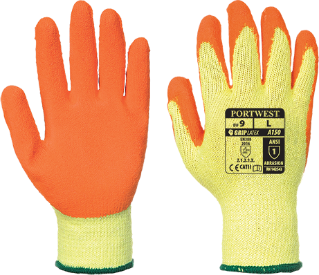 Gants tricotés enduits latex orange A150 - Certifié CE avec jauge 10 et niveau 1 d'abrasion_0