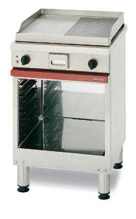 Gril en chrome 1/2 lisse 1/2 nervuré à gaz sur baie libre 600x650x900 mm - CMG 610 SLRC_0