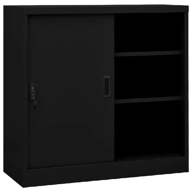 Helloshop26 - Armoire de bureau avec porte coulissante 90 x 40 x 90 cm robuste et sécurisée design moderne en acier noir 02_0046812 - noir acier 300_0
