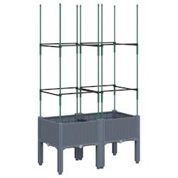 Helloshop26 - Jardinière bac lit surélevé plantes fleurs terrasse jardin avec treillis 80 x 40 x 142,5 cm PP gris 02_0038314 - 3000214166759_0