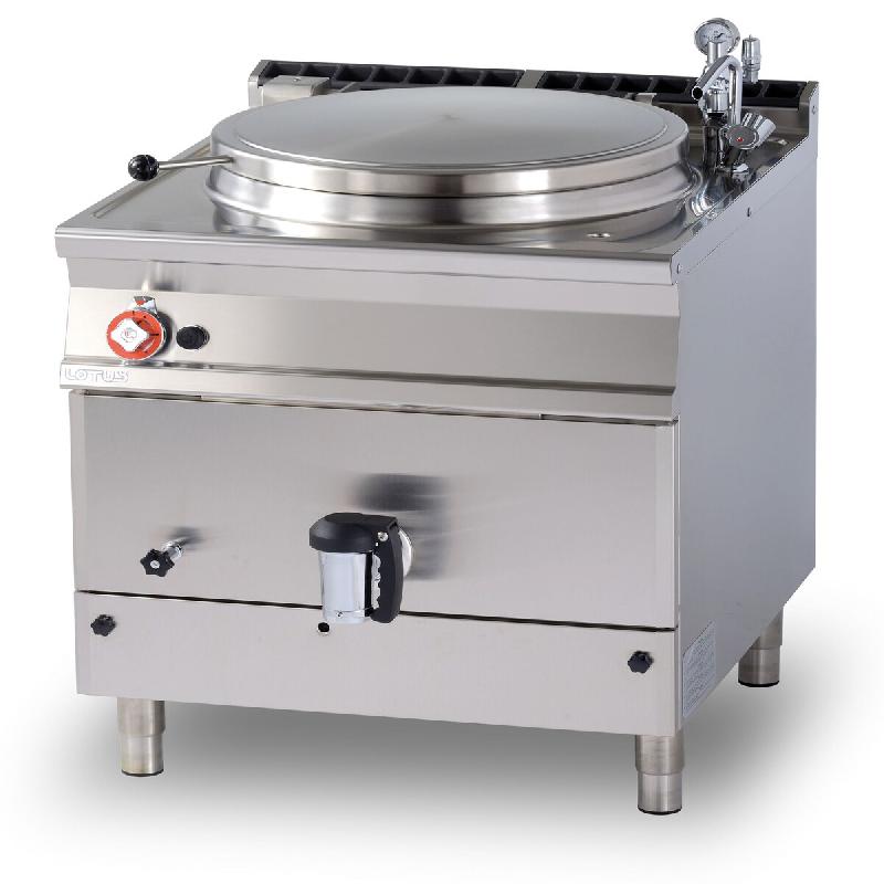 Marmite à gaz à cuisson indirecte autoclave, cuve inox 100 L, structure inox, 80x90 h90 cm, modèle PIA100-98G - 2048_0