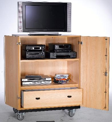 MEUBLE AUDIOVISUEL MOBILE 2 PORTES 1 TIROIR BAS COLORIS HÊTRE - MANUTAN COLLECTIVITÉS