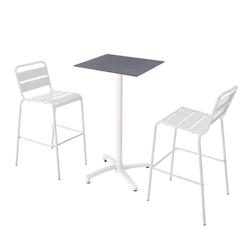 Oviala Business Ensemble table haute stratifié ardoise gris et 2 chaises hautes blanc - blanc 110609_0