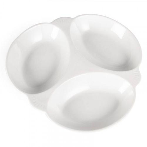 PLATS 3 COMPARTIMENTS EN PORCELAINE BLANCHE OLYMPIA 250 MM - LOT DE 6