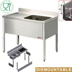 Plonge 1 cuve avec égouttoir à gauche - Piètement L1410S-KD en acier inox AISI 304/441_0