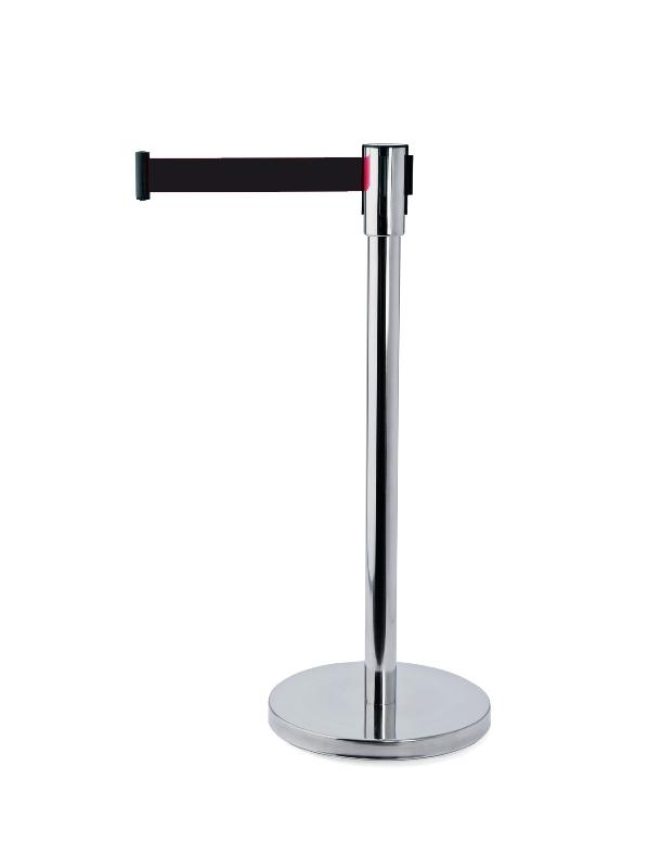 POTEAU DE DÉMARCATION ECOFLEX EN ACIER INOXYDABLE, SANGLE NOIRE