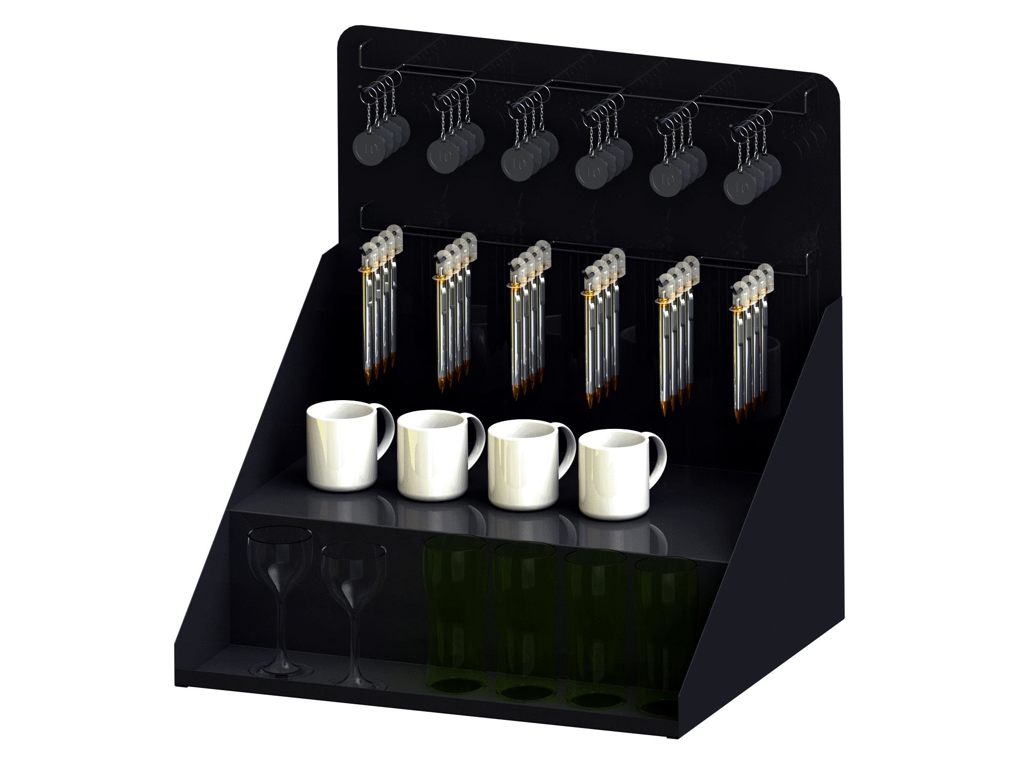 Présentoir mobile - comptoir en métal à 2 niveaux avec rampes de crochets_1