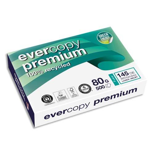 RAMETTE DE 500 FEUILLES A4 80G, PAPIER 100% RECYCLÉ BLANC EVERCOPY PREMIUM CIE 135 - LOT DE 5