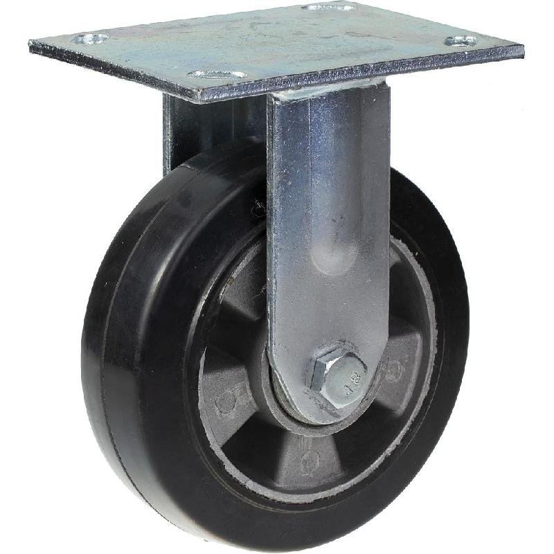 Roulette fixe de 152 mm avec caoutchouc élastique noir sur roue centrale en aluminium_0