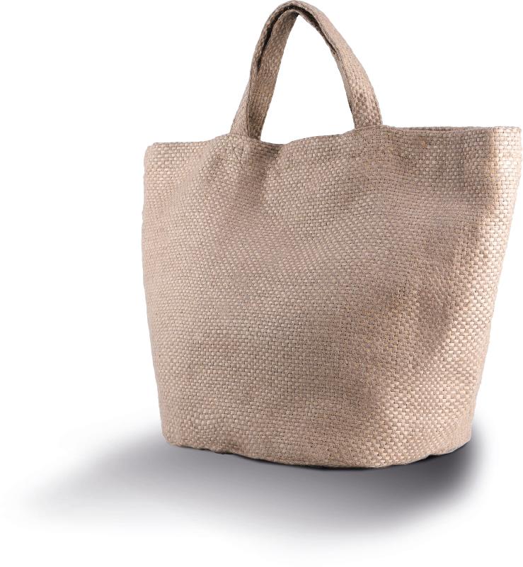 Sac cabas en toile de jute teint 100% naturel avec poche intérieure zippée - Réf: KI0227 - Marque Kimood_0