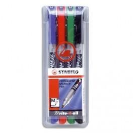 STABILO POCHETTE DE 4 STYLOS FEUTRE ENCRE PERMANENTE POINTE MOYENNE 4 COULEURS ASSORTIES WRITE-4-ALL