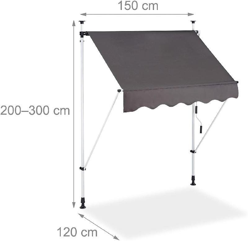Store banne télescopique de balcon - manivelle, hauteur réglable, résistant UV - polyester et acier 150x120 cm - gris_0