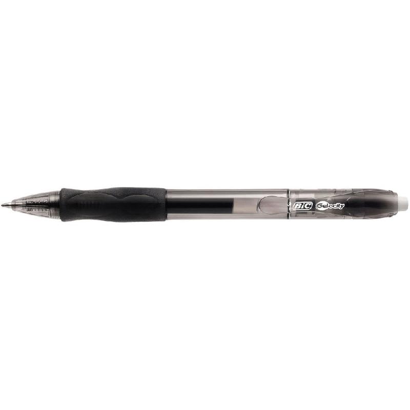 STYLO BILLE RETRACTABLE BIC GEL-OCITY - POINTE MOYENNE 0,7 MM - ENCRE GEL - NOIR - LOT DE 2