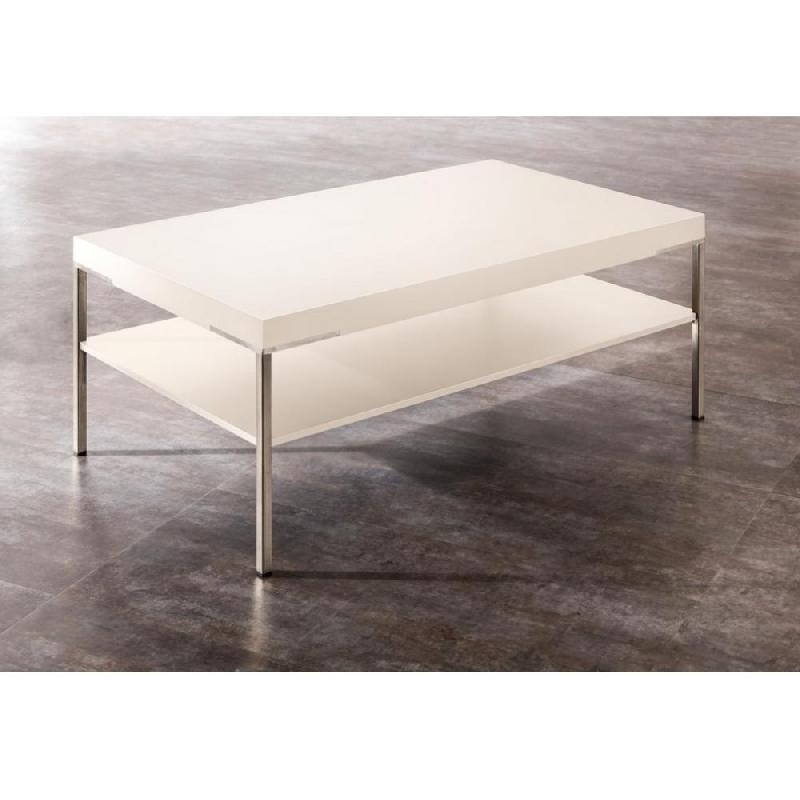 Table basse design ANZIO - Blanc laqué mat - Plateau bois et piétement acier - 75 cm_0