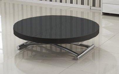 Table Basse Ronde Relevable Et Extensible Saturna Noire Diametre 90 Cm