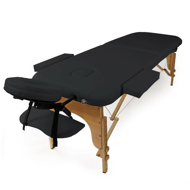 Table de massage pliable 2 zones - 150 kg - Accoudoirs réglables - Appui-tête ergonomique - Cadre bois - Cuir synthétique noir_0