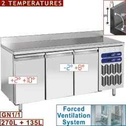 Table frigorifique murale ventilée 2 températures - 3 portes GN 1/1 - 405 litres - TG3MN/LA_0