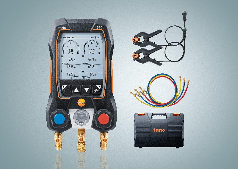 Testo 550s avec flexibles - Manifold électronique intelligent avec sondes de température filaire à pince et jeu de trois flexibles - Mise en service et maintenance frigorifique_0