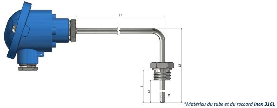 Thermistance avec tête de raccordement Standard - raccord fixe à angle 90° - Type 1 - HH11_0