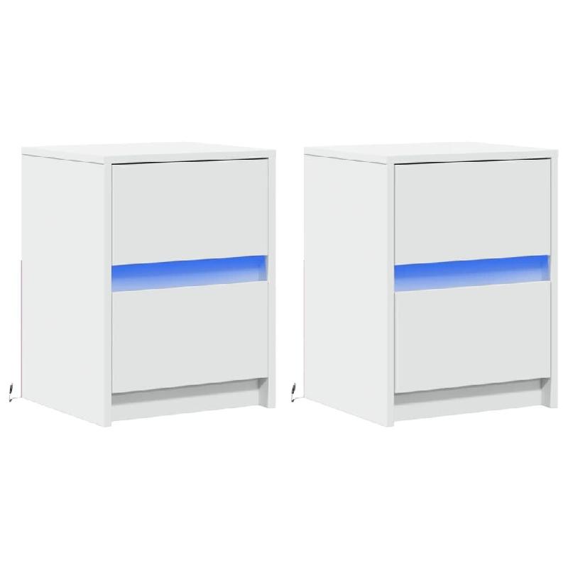 VidaXL Armoires de chevet et lumières LED 2pcs blanc bois d'ingénierie – Modèle Balance Bois - 852034_0